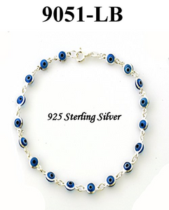 925 Sterling Silver  Mini  Evil Eye Charm Bracelet #9051