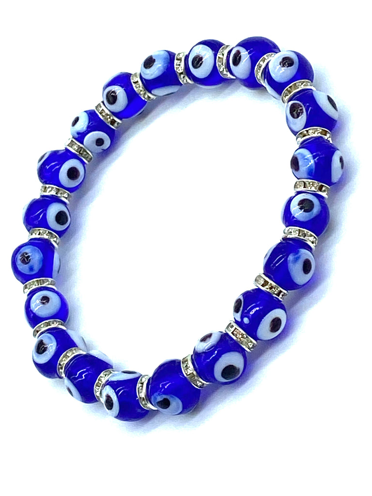 Evil Eye Bracelet - Dark Blue 8mm Glass Beads - Awakenings